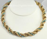 Gorgeous and Heavy Vintage Rope Necklace with Turquoise Glass Stones