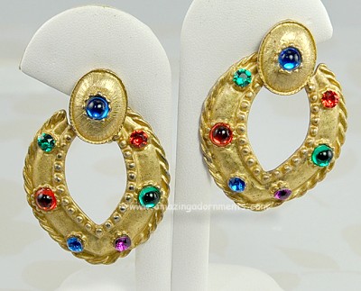 Scintillating Doorknocker Hoop Earrings with Gem Colored Stones