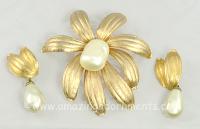 Massive Vintage Floral Brooch and Earring Set Signed JUDY LEE