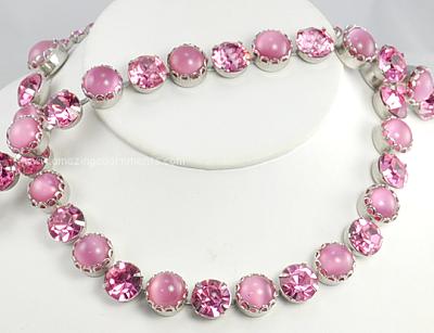 Superb Vintage Chunky Pink Givre Glass and Rhinestone Necklace and Bracelet Set