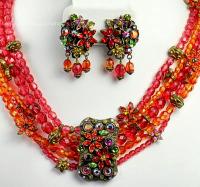 Stunning Multi- strand Crystal Necklace and Earring Set Signed SWEET ROMANCE