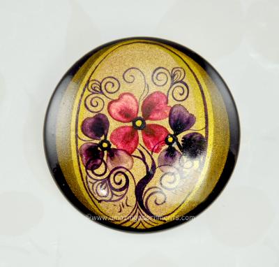 Attractive Hand Painted Floral on Wood Brooch