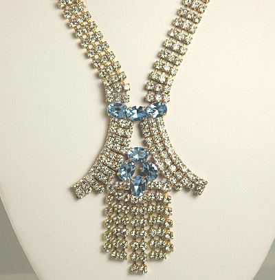 Drop Dead Sensational Blue and Clear Rhinestone Necklace