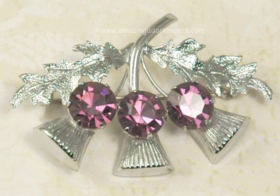 Charming Hanging Bells Pin with Three Exquisite Amethyst Rhinestones