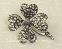 Vintage Imitation Marcasite Four Leaf Clover Pin