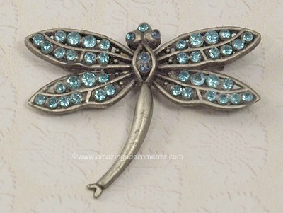 Vintage Dragonfly Pin with Blue Rhinestones