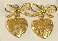 Cute Lacy Heart Dangle Earrings with Bow