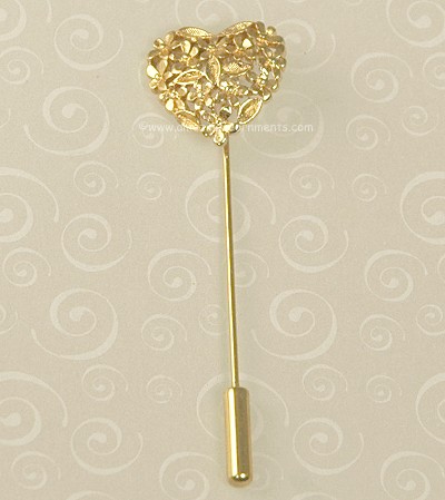 Polished Gold- tone Stick Pin with Decorated Heart Top