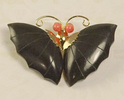 SWOBODA Look Jade and Coral Butterfly Brooch