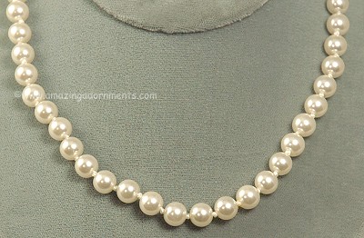 Elegant Single Strand of Hand Knotted Faux Pearls
