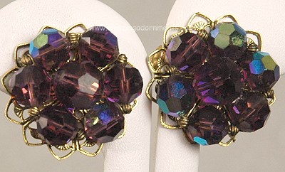 Glamorous Vintage Purple Aurora Borealis Crystal Earrings