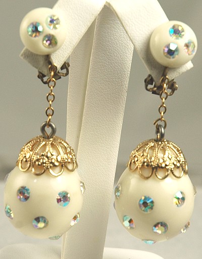 Vintage Rhinestone Studded Ball Dangle Earrings