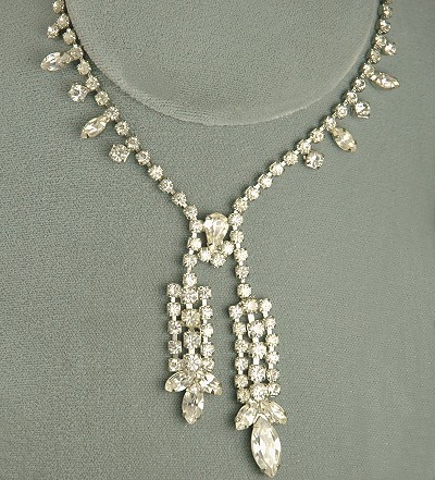 Twinkling Rhinestone Double Drop Lariat Style Necklace