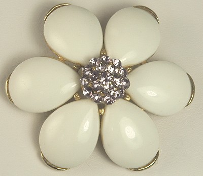 SELINI Huge White Daisy Brooch with Lavender Rhinestones