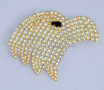 Stately Rhinestone Eagle Head Brooch Signed DOROTHY BAUER