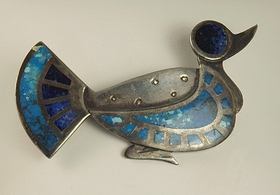 Significant GRAZIELLA LAFFI Sterling and Enamel Duck Figural Brooch