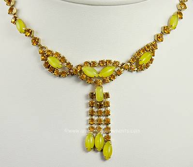 Remarkable Vintage Amber Rhinestone and Yellow Glass Necklace