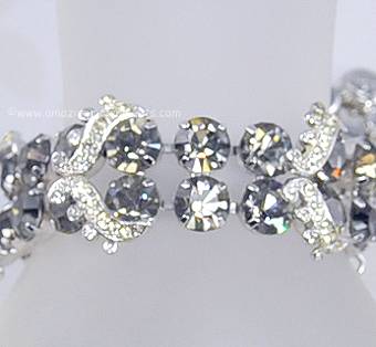 Opulent Vintage Signed WEISS Black Diamond Bracelet with Clear Pav Icing