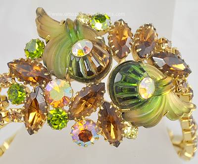 Loaded Vintage Rhinestone and Glass Bracelet Signed EDLEE~ BOOK PIECE