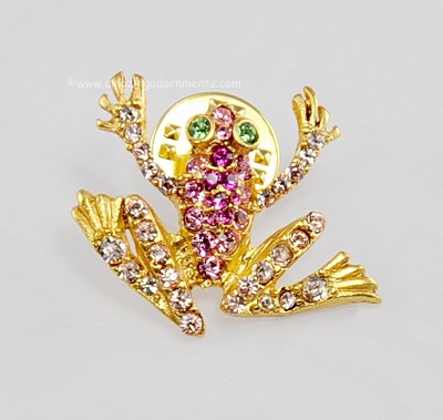 Signed JAY STRONGWATER Swarovski Crystal Frog Lapel Tack Pin