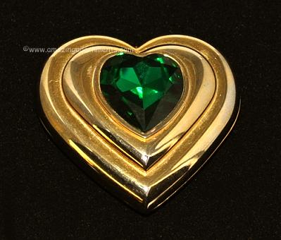 YVES SAINT LAURENT Heart Shaped Powder Compact with Large Green Glass Stone