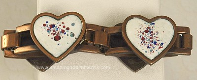 Exceptional Multi- colored Enamel on Copper Heart Link Bracelet Signed REBAJES