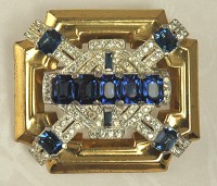 Sapphire Crystal Art Deco Brooch Signed MCCLELLAND BARCLAY ~  BOOK PIECE
