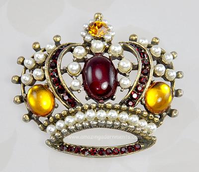 Grand Vintage Jeweled Crown Pin/Pendant Signed WEISS ~ BOOK PIECE