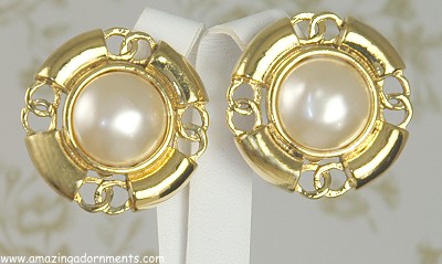 Wonderful Haute Couture Faux Pearl Earrings Signed CHANEL Made in France