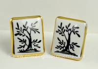 Artsy Vintage Hand Painted Porcelain Tree of Life Cufflinks Signed VICTORIA FLEMMING