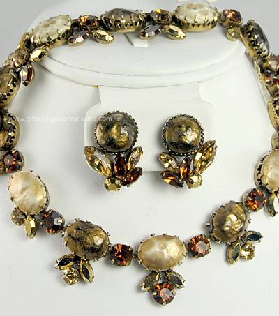 Opulent Vintage Glass and Rhinestone Parure Signed REGENCY