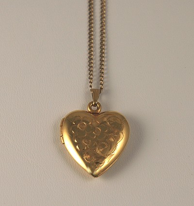 Cute Etched Gold Filled Puffy Heart Locket Necklace