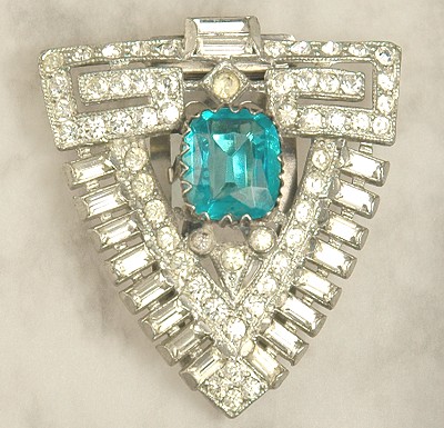 Dazzling ART DECO Rhinestone Shield Clip