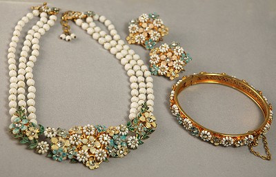 Stunning SANDOR Enamel and Rhinestone Floral Parure