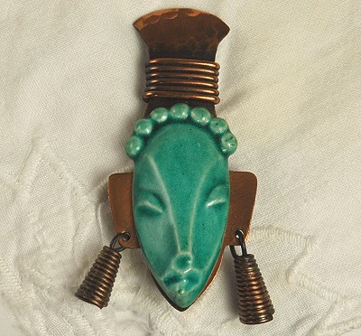 Glazed Pottery and Copper Ethnic Tribal Lady Brooch