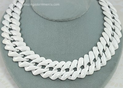 Wow! Weighty White Enamel Bib Collar Necklace Signed NAPIER