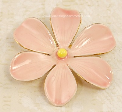 Vintage Pale Pink Enamel Flower Brooch Signed SANDOR