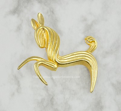 Stately Stylized Gold- tone Prancing Horse Figural Pin