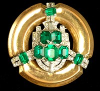 Sensational Emerald Green Glass and Clear Rhinestone Brooch Signed MCCLELLAND BARCLAY