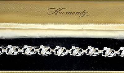 Dainty Boxed Vintage Rhinestone and Leaves Bracelet Signed KREMENTZ