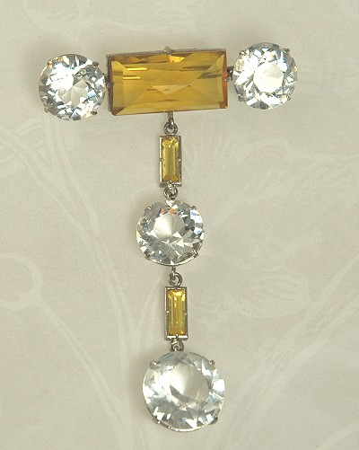 Signed CZECHOSLOVAKIA ART DECO Crystal Bar and Dangle Brooch