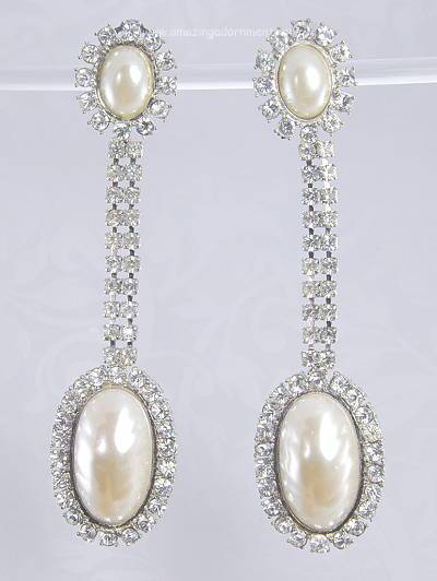 Dazzling High Fashion Faux Pearl and Rhinestone Earrings Signed LAWRENCE VRBA