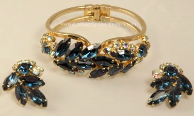 Spectacular DELIZZA and ELSTER Blue and AB Rhinestone Bracelet and Earring Set