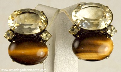 Scrumptious Genuine Tiger's Eye and Citrine Earrings Signed IRADJ MOINI