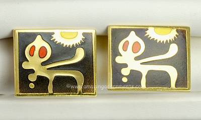 Canadian Modernist Signed de PASSILLE SYLVESTRE Enamel on Metal Cufflinks