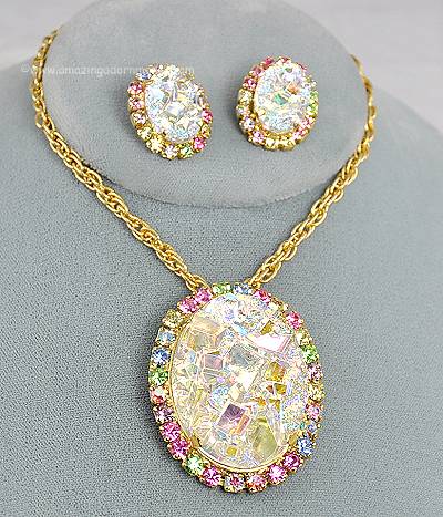 Fabulous DELIZZA & ELSTER Rock Crystal Geode Necklace/Brooch and Earring Set