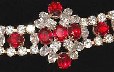 Dramatic Red and Clear Glass Bracelet Signed HUSAR D