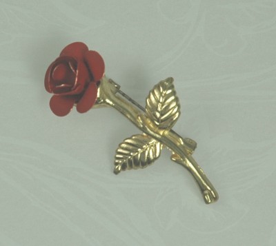 Pretty Vintage Enamel Red Rose Floral Pin