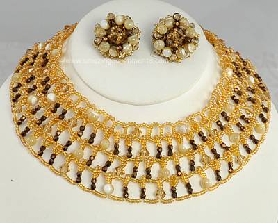 Dramatic Webbed Crystal and Glass Necklace and Earring Set Signed ERICKSON BEAMON