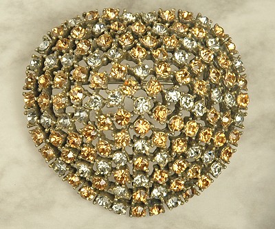 Gorgeous Vintage Bronze Rhinestone Cushion Brooch